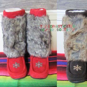 BARBO BOOTS LADIES FAUX SUEDE & FAUX FUR BOOT RED OR BLACK NIB